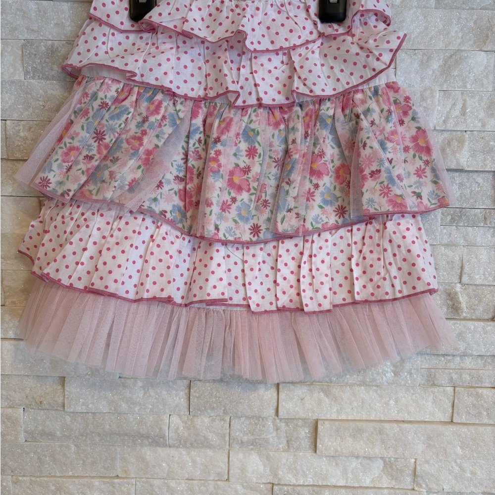Beetlejuice London Floral & Polka Dot Tiered Skirt for Girls | Sz 6